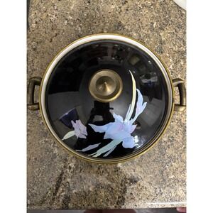 Vintage Mikasa Grande Dish Black Lacquerware Gold Trim Serving‎ Bowl